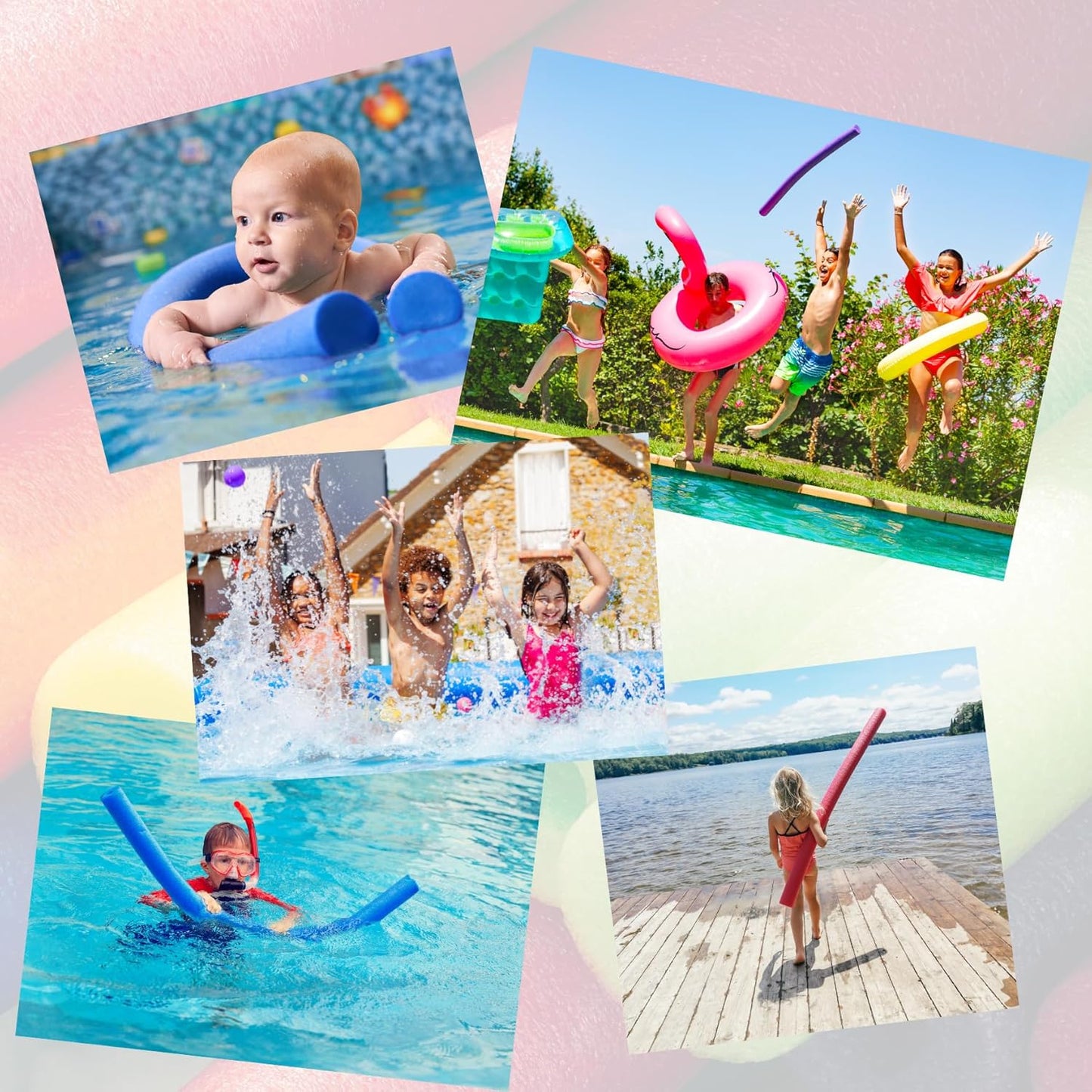 Pool Noodles, 5 Pack of 52 Inch Hollow Foam Swim Noodles, Bright Foam Noodles for Swimming, Floating and Craft Projects