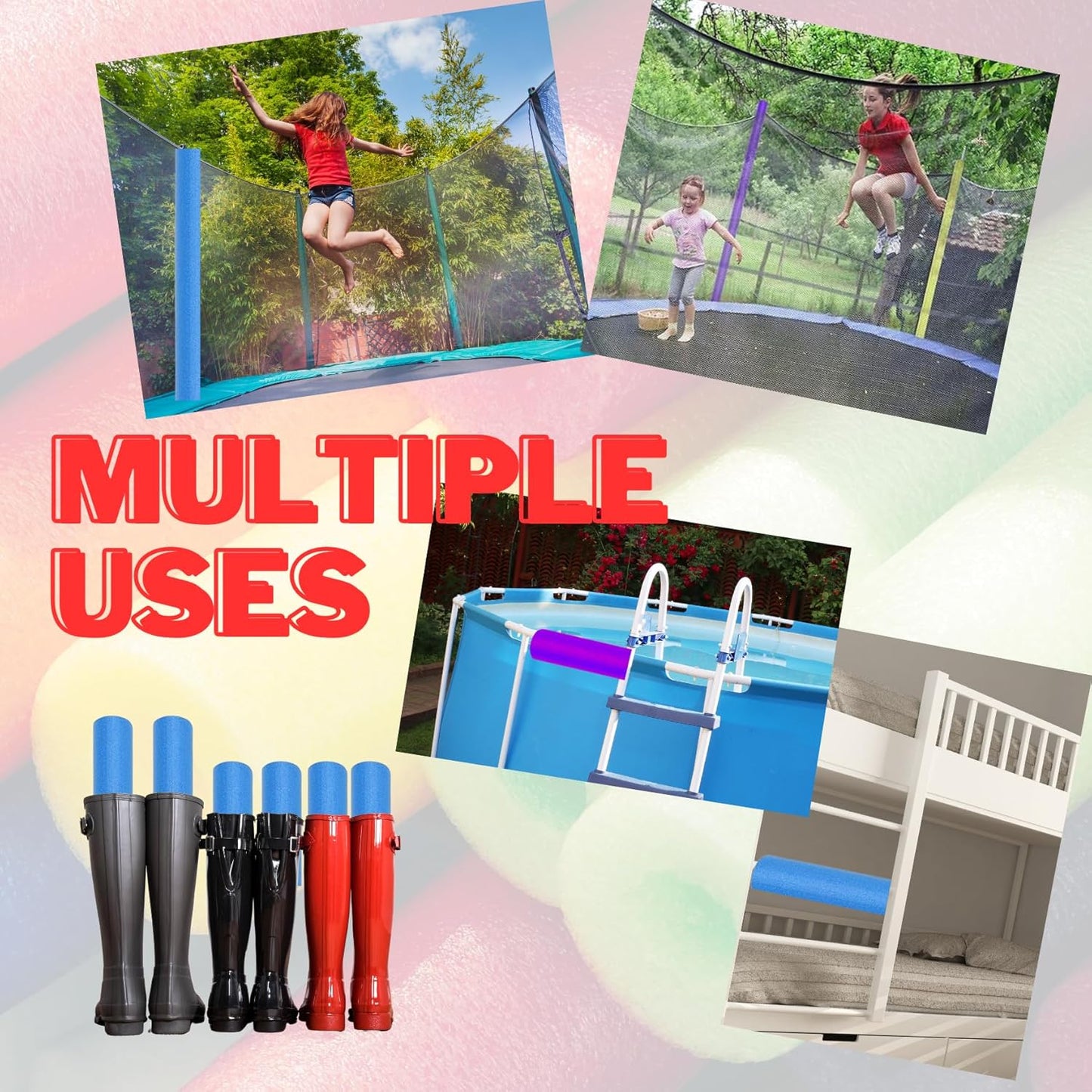 Pool Noodles, 5 Pack of 52 Inch Hollow Foam Swim Noodles, Bright Foam Noodles for Swimming, Floating and Craft Projects