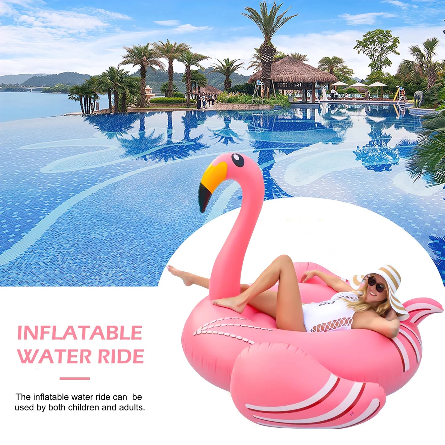 Giant Inflatable Flamingo Pool Float, Swimming Pool Floatie Lounge Floating Raft Party Decorations Toys for Adults Kids