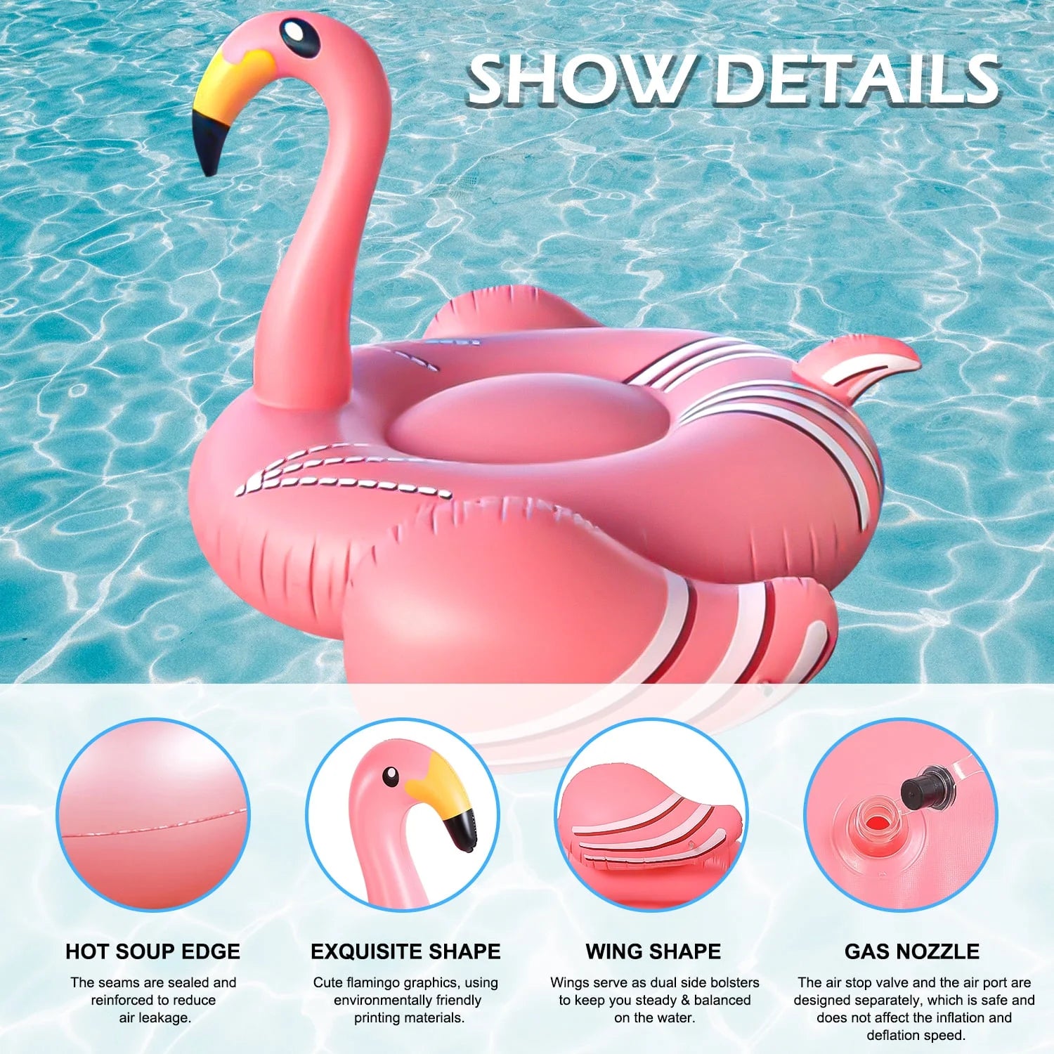 Giant Inflatable Flamingo Pool Float, Swimming Pool Floatie Lounge Floating Raft Party Decorations Toys for Adults Kids