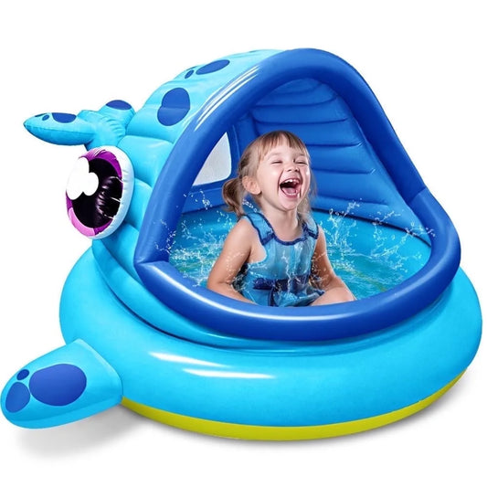 Inflatable Shade Kiddie Pool for Baby, Whale Baby Pool Tent, Infant Swimming Pool for Kids（54" X 56" X 28"）,Blow up Toddler Pool for Swim Party Toys Summer Water Beach Fun